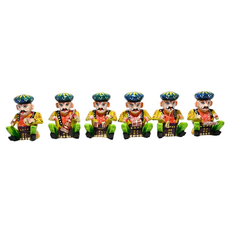 Caya Crafts Wooden Handpainted Handicraft Musician Bawla Set Of 6 Showpiece Figurine | Home Decor | Gifts | Toys