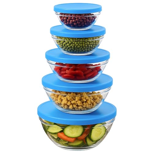 Rioware Foodsafe Glass Food Containers For Kitchen With Lids,Oven Microwave Safe Containers, Meal Prep, Set Of 5 (190Ml, 300Ml, 