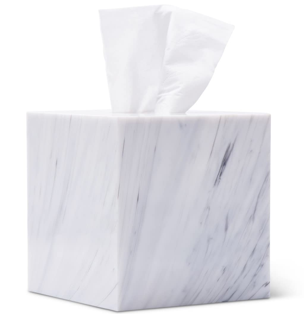 My Space Organizers Square Marble Tissue Box Holder for Bathroom and Living Room Decor, Model TBC - S - A - M