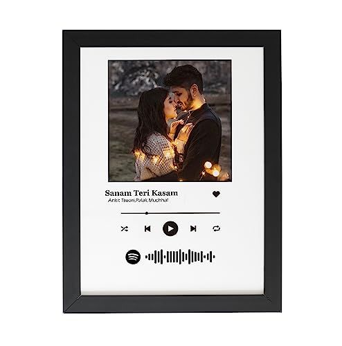 Fa6 Light Pink Background Spotify Photo Frame - Customized Spotify Song & Your Photo (White, 5X7 Inch)