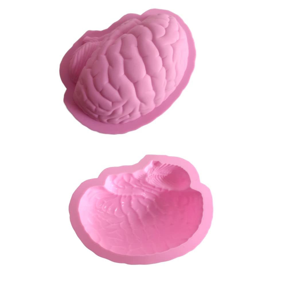 Silicone Brain Shape Mold, 3D Diy Brain Mold Brain For Fondant Cake Mould Puddings Chocolates Sugar Ice Cubes Halloween (Pink)
