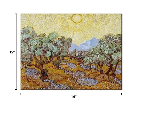 Wieco Art Olive Trees with Yellow Sky and Sun Canvas Print of Vincent Van Gogh Wall Art Paintings Reproduction Field Pictures Artwork for Wall Decor and Home Decorations VAN-0071-3040