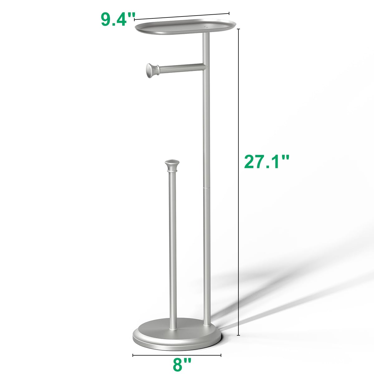 Freestanding Toilet Paper Holder With Shelf And Reserve For Small Bathroom Storage, Holds 5 Mega Rolls/Phone/Wipes Nickel