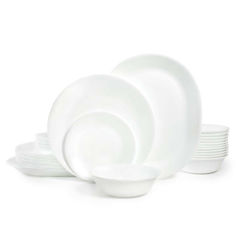 Corelle Vitrelle 38-Piece Service for 12 Dinnerware Set, Triple Layer Glass and Chip Resistant, Lightweight Round Plates and Bow