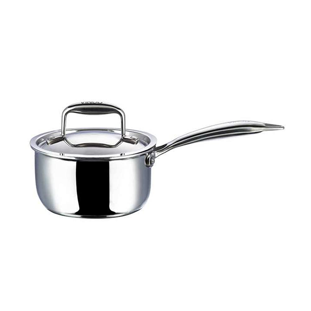 Vinod Platinum Triply Stainless Steel Saucepan with Lid  16 cm, 1.6 Ltr (Induction Friendly)