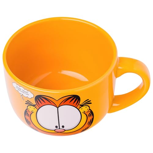 Silver Buffalo Garfield Never Trust A Smiling Cat Ceramic Soup Mug With Vented Plastic Lid, 24 Ounces