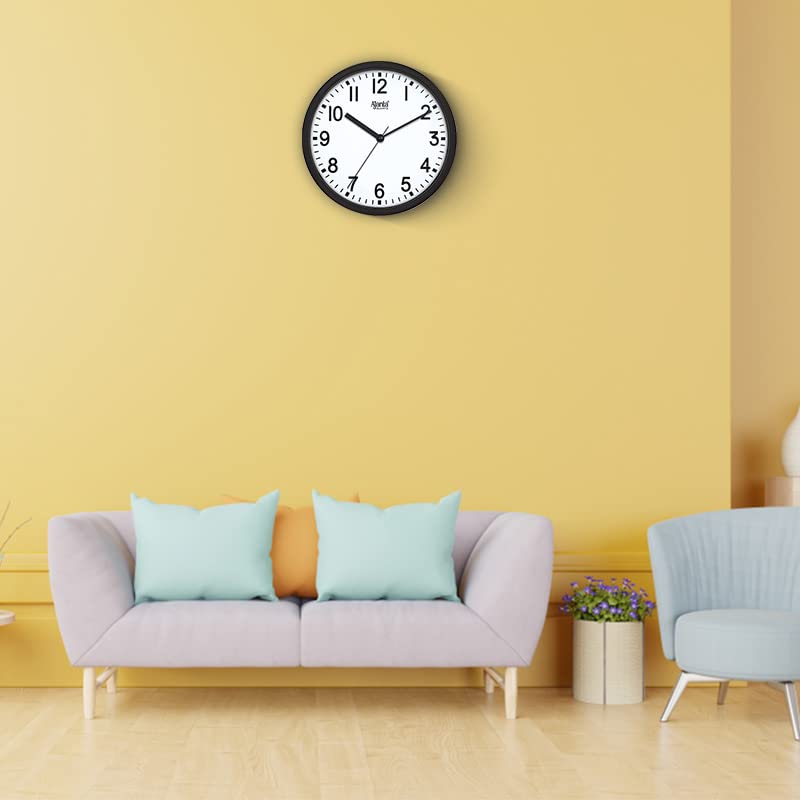 Ajanta Quartz Step Movement Plastic Wall Clock (Black) - Analog, 22 Cm
