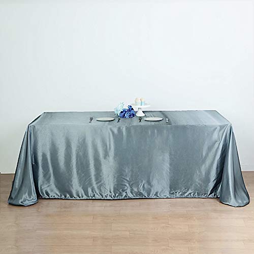 90X132 Inch Dusty Blue Satin Rectangle Tablecloth Table Cover Linens For Wedding Table Cloth Reception Events Kitchen Diningf