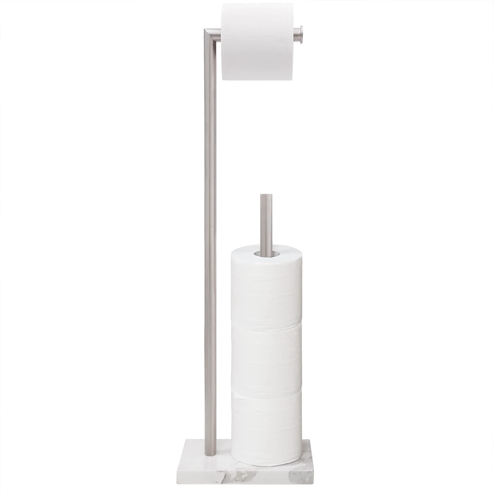 Gzila Free Standing Toilet Paper Holder Stand With Reserve, Heavy Weighted Marble Base Design, Bathroom Stands Tissue Rolls Hold