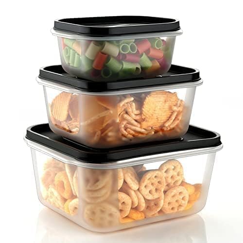Bimex Airtight Fridge Storage Boxes Square Plastic Food Storage Container With Lid For Kitchen (Set Of 3 Piece) (600Ml,1200Ml,18