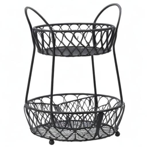Gourmet Basics by Mikasa Loop and Lattice 2 Tier Divided Round Basket  Black