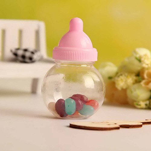 Babies Bloom Baby Shower Favor Candy Bottles, Baby Favor Candy Bags, Baby Shower Candy Box Bottle Favor (Set of 12) (Pink Round 