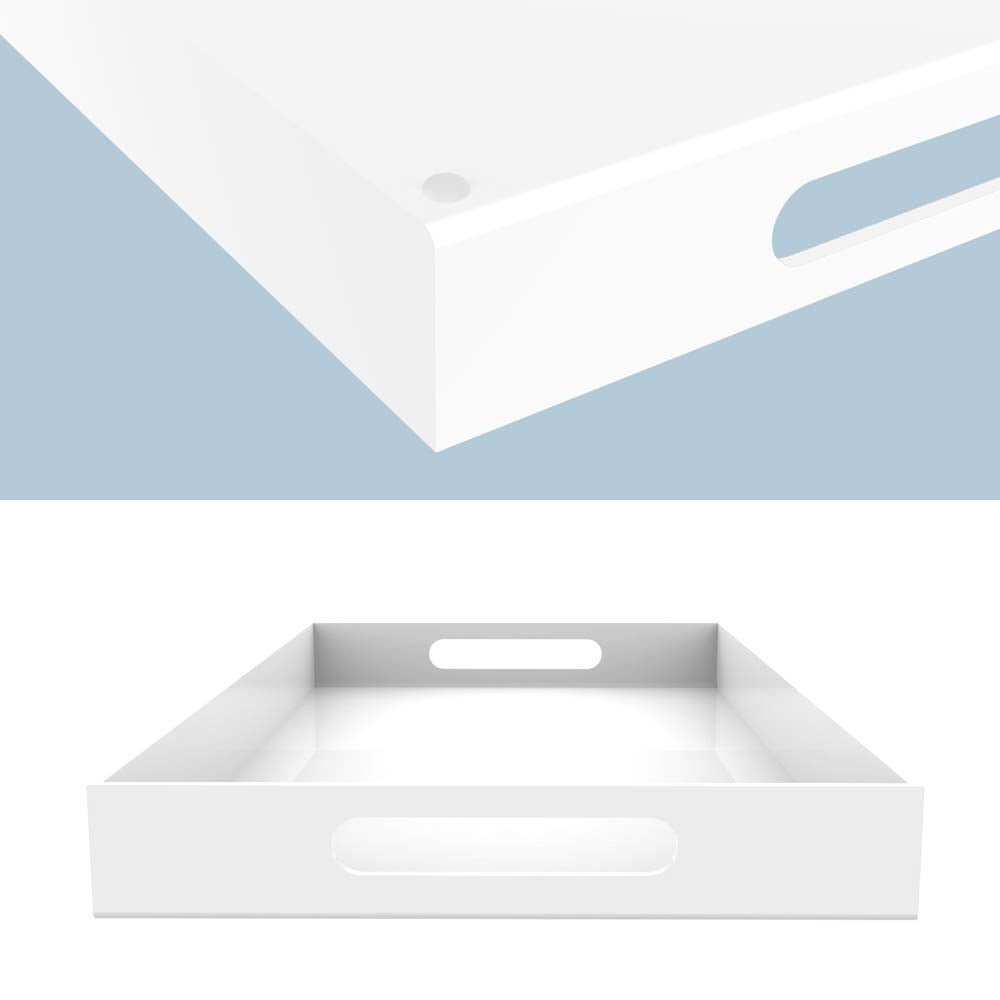 Vale Arbor White Acrylic Serving Tray For Vanity, Bathroom, Outdoor, Food And D  Cor With Handles (Rectangle, Small)