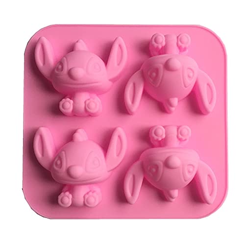 4 Cavity Star Baby Lilo And Stitch Silicone Mold For Diy Fondant Candy Making Chocolate Molds Lollipop Desserts Ice Cube Gum Cla