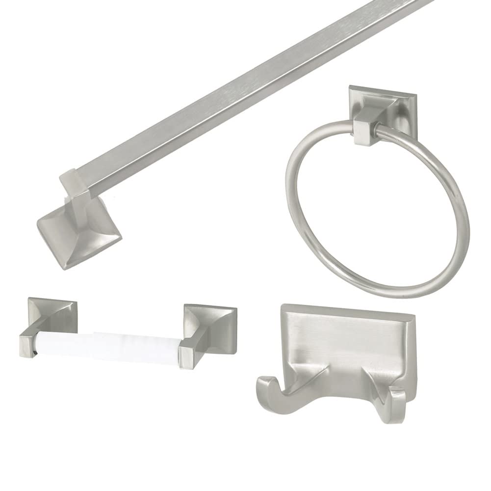 Design House 534644 Millbridge Bathroom Hardware, 4-Piece Bath Accessory Kit, Satin Nickel