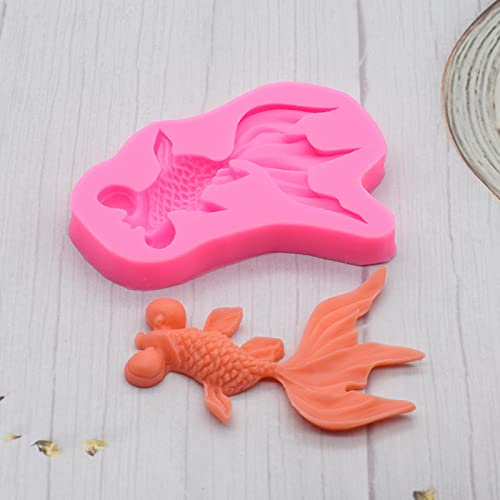 Gulinaza 2Pcs Goldfish Silicone Molds For Diy Cake Fondant Biscuit Cookies Sugar Pudding Chocolate Hard Candies Dessert Decor Pe