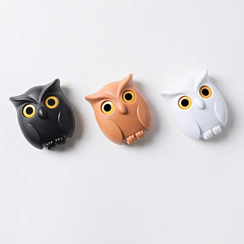 SID MAGIC All 3 Cute Night Owl Magnetic Key Holder Wall Hook, Eyes Open When Holding Keys, Adhesive Organizer 8x5cm (Any Color W