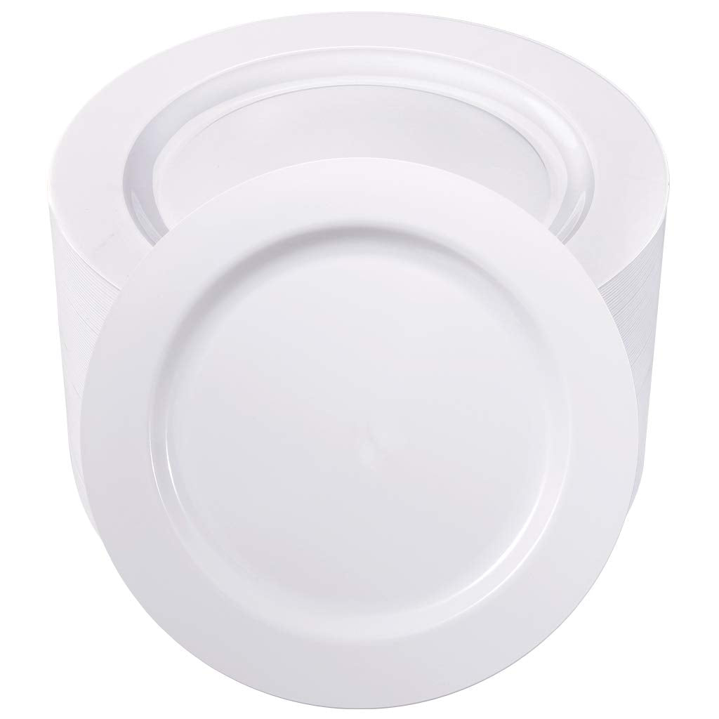 Bucla 100Pcs White Plastic Plates-10.25Inch Disposable Dinner Plates-Premium Party&Wedding Plates