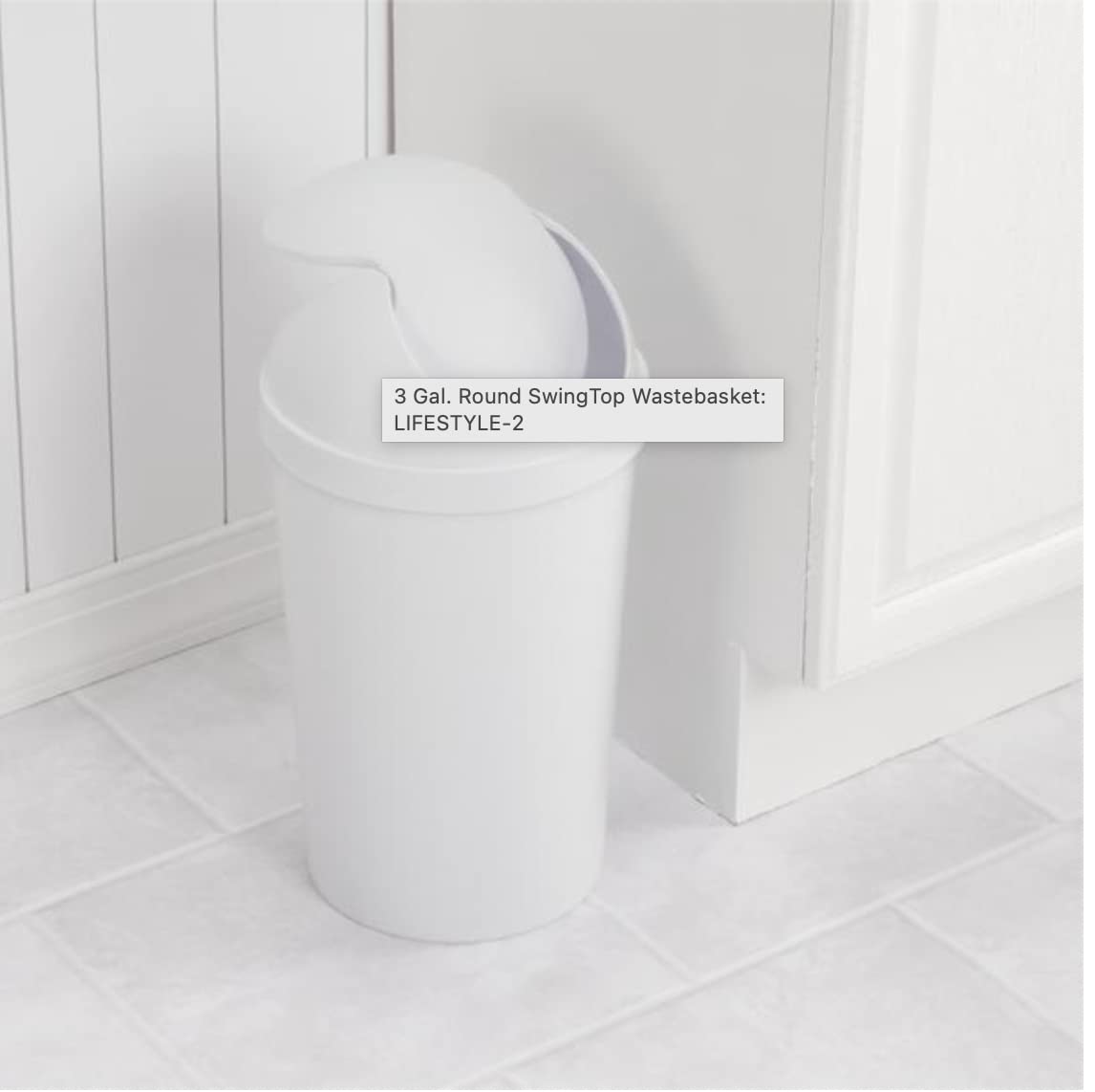 Sterilite White Swing-Top Wastebasket, 12 Qt, 1 Pack, Durable Design
