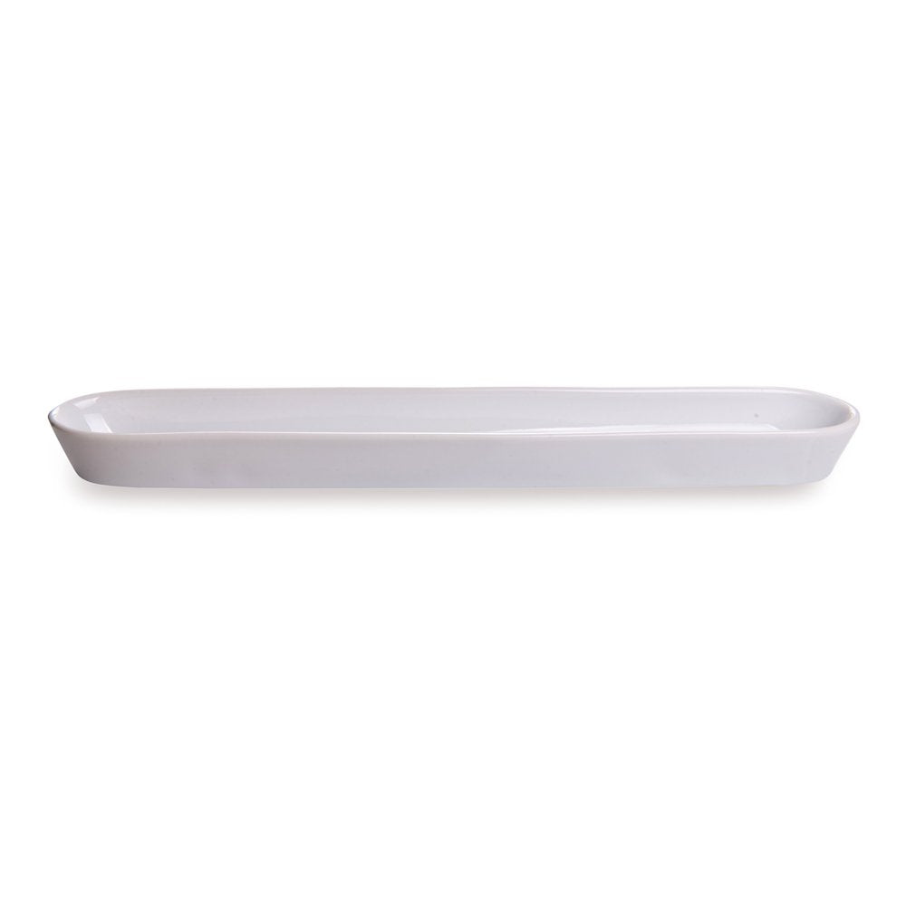 Restaurantware Siluro 16.3 Inch Olive Tray 1 Narrow Olive Plate - Microwave-Safe Oven-Safe White Porcelain Narrow Serving Tray C