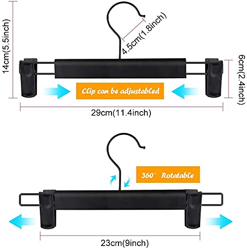 Lamitocs 10 Pack Black Plastic Pants Hangers with Adjustable Anti-Rust Clips for Skirts and Clothes