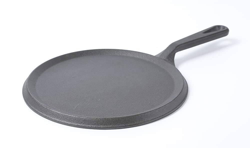 Hawok Cast Iron Round Griddle, Pre-Seasoned Comal Pan, 9.5'' Crepe Maker Pan