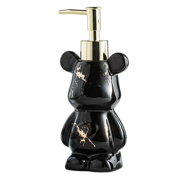 Small Bathroom Soap Dispenser With Pump, Cute Bear-Shaped Design, Ceramic Liquid Soap Dispenser (Marble Black)