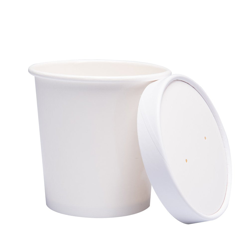 Belinlen Paper Ice Cream Cups With Paper Lids, Paper Hot/Cold Soup Cups With Lids (White) (25, 16 Oz)