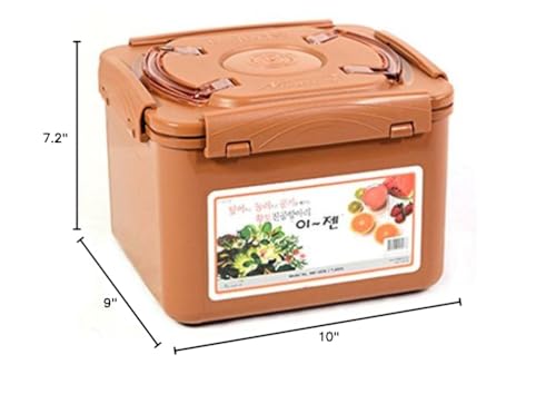 E-Jen Premium Kimchi, Sauerkraut Container Probiotic Fermentation With Inner Vacuum Lid (Earthenware Brown, 1.9 Gal/ 7.4L)