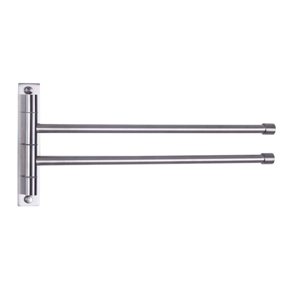 GERZWY Bathroom Swing Arm Towel Bars 2-Arm Wall Mount Stainless Steel Bath Towel Rack Hanger Towel Holder Organizer Brushed Finish