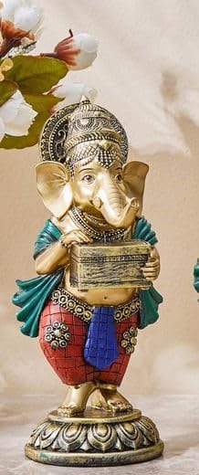 Ani Divine Polyresin Standing Lord Ganesha Idol Playing Harmonium Musical Instrument Statue Decorative Showpiece For Home Decor