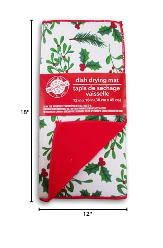 Christmas Time Christmas Winter Holiday Holly Dish Drying Mat - 12 X 18 Inches Multicolor
