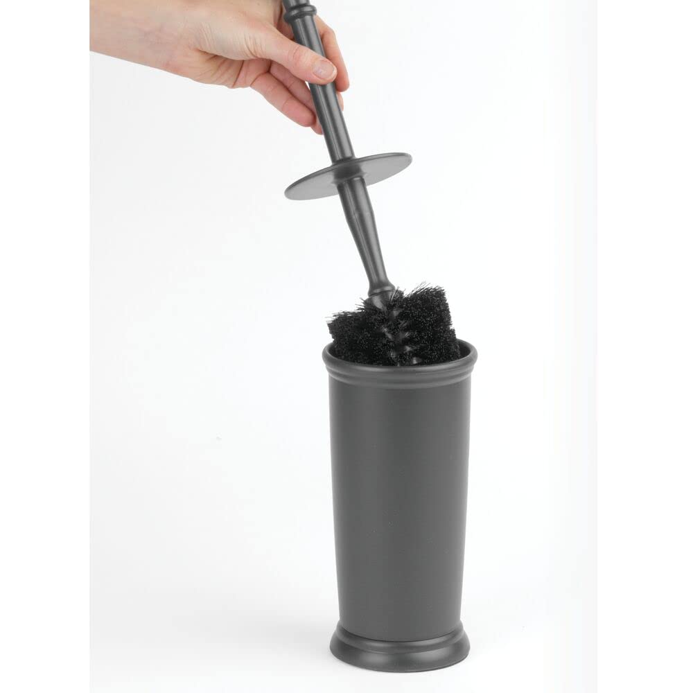 mDesign Toilet Bowl Brush and Holder - Covered Bathroom Toilet Brush - Standing Toilet Bowl Scrubber in Modern Holder - Space Sa