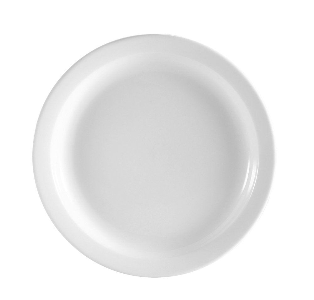 Cac China Ncn-16 Clinton Narrow Rim 10-1/2-Inch Super White Porcelain Plate, Box Of 12