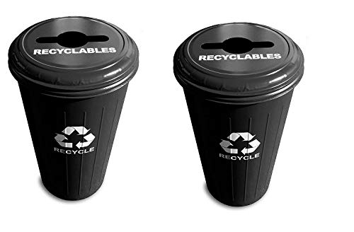 Witt Industries Steel 20-Gallon Recycling Trash Can with Combination Top  Legend ''Recyclables  Recycle''  Round  Black (Pack of 2)