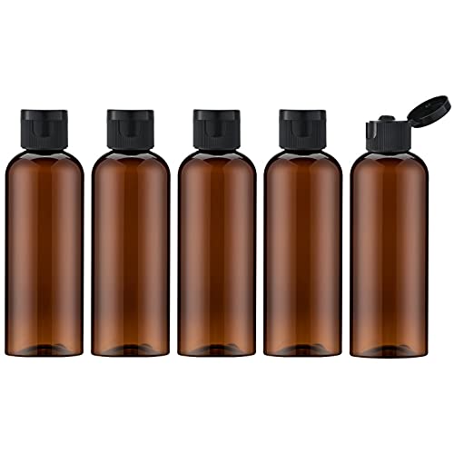 Lisapack 3.4Oz Travel Bottles With Flip Cap (5 Pcs) Empty Dispenser Container For Travel Size Cosmetics (100Ml, Brown)