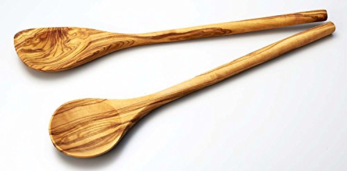 Naturally Med - Olive Wood Wooden Cooking Spoon 12''. Handcrafted In Tunisia. Spoon For Non Stick Pans. Olive Wood Kitchen Spoon