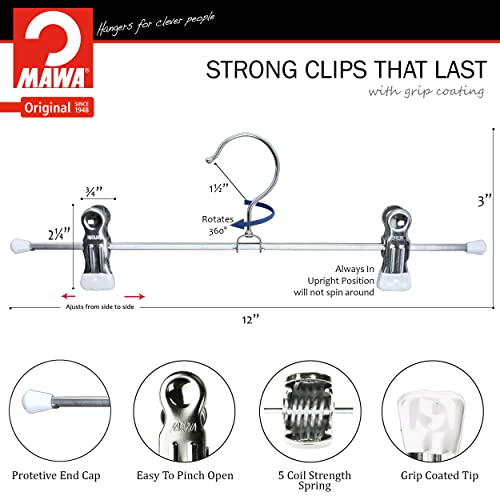 Mawa by Reston Lloyd Space-Saving Clothes Hanger for Pants and Skirts with Two Non-Slip Clips  Style K/30D  12-Inch  Set of 12  White