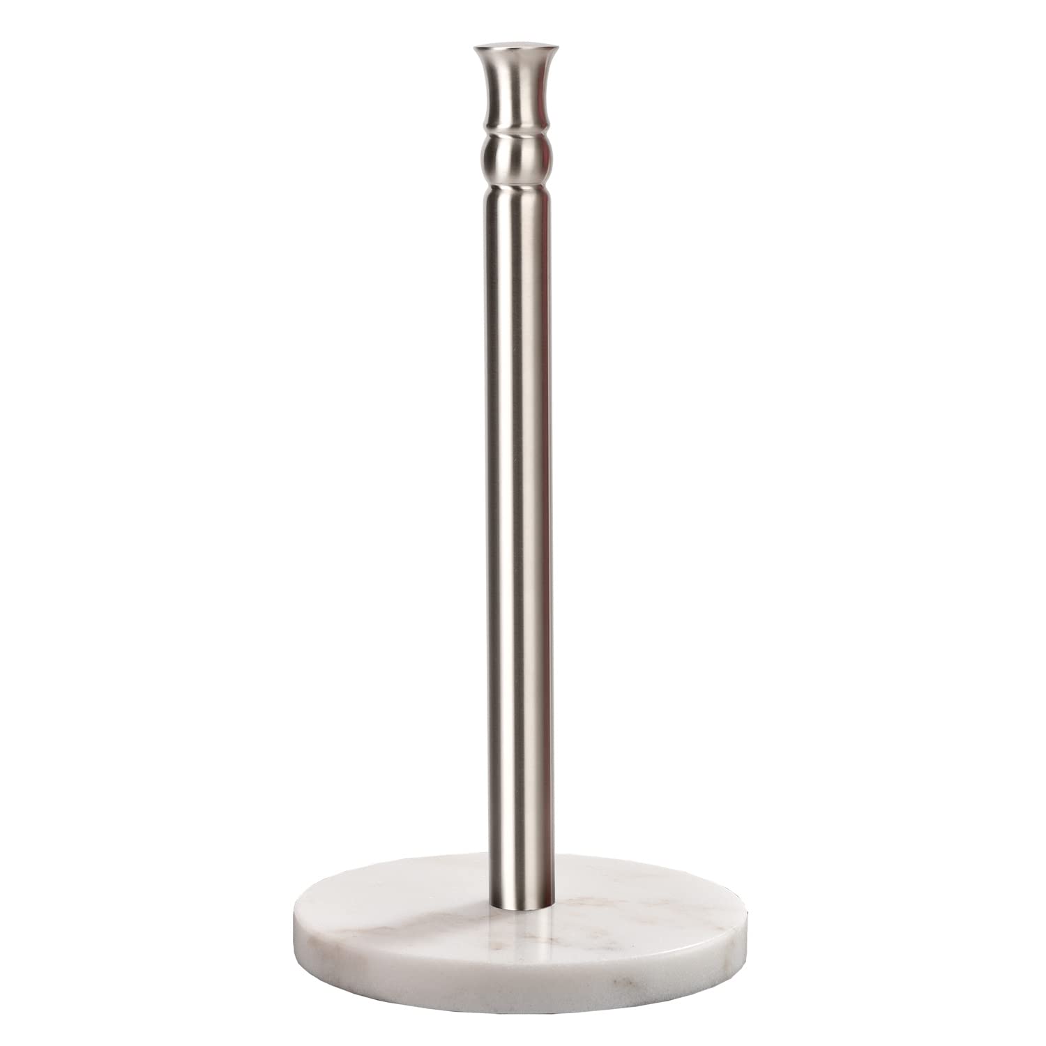 Paper Towel Holder Stand Countertop With Heavy Marble Base, Free Standing Paper Towel Holder (Silver Brushed, Marble Base)