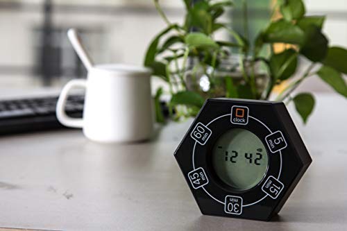 Home & Office Timer With Clock, 5,15, 30, 45, 60 Minute Preset Countdown Timer, Easy-To-Use Time Management Tool (Black)