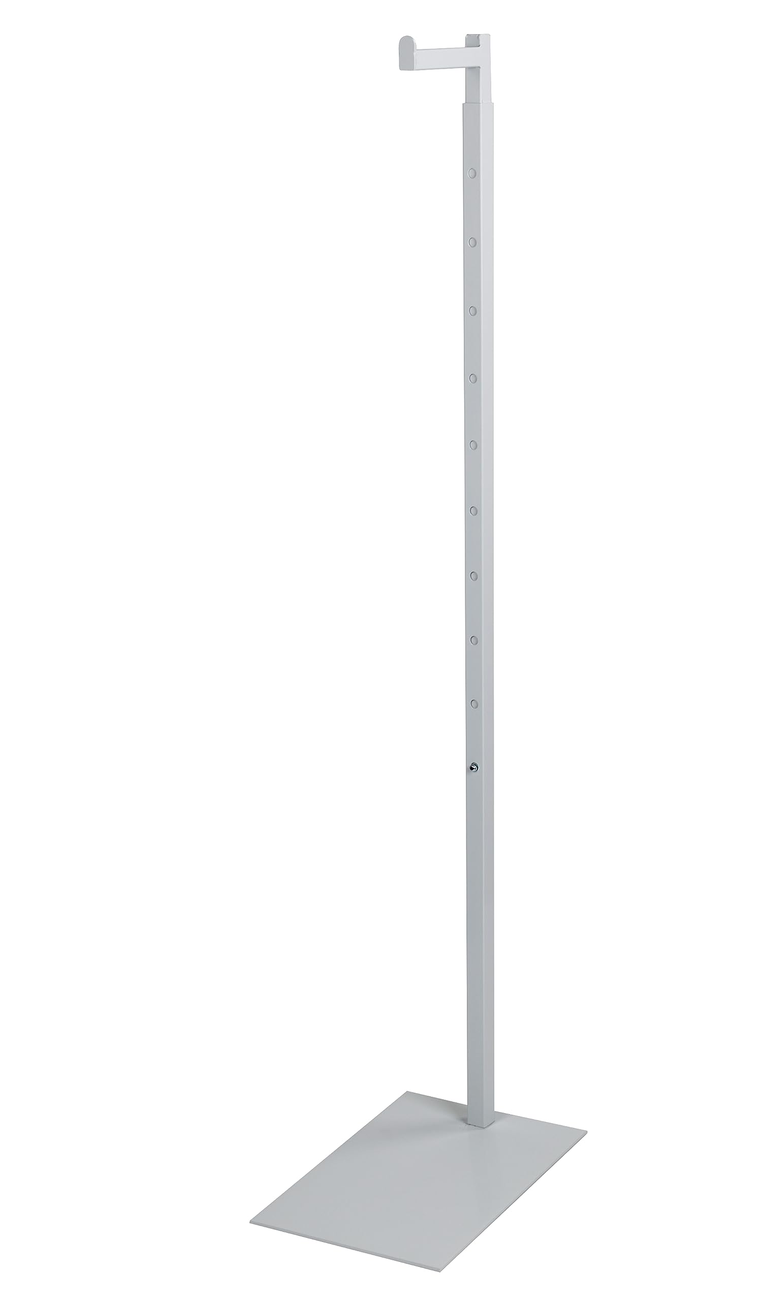 Sswbasics Adjustable White Costumer Stand - Single Arm Clothes Rack - Retail Clothing And Garment Display Stand - Ideal For Show