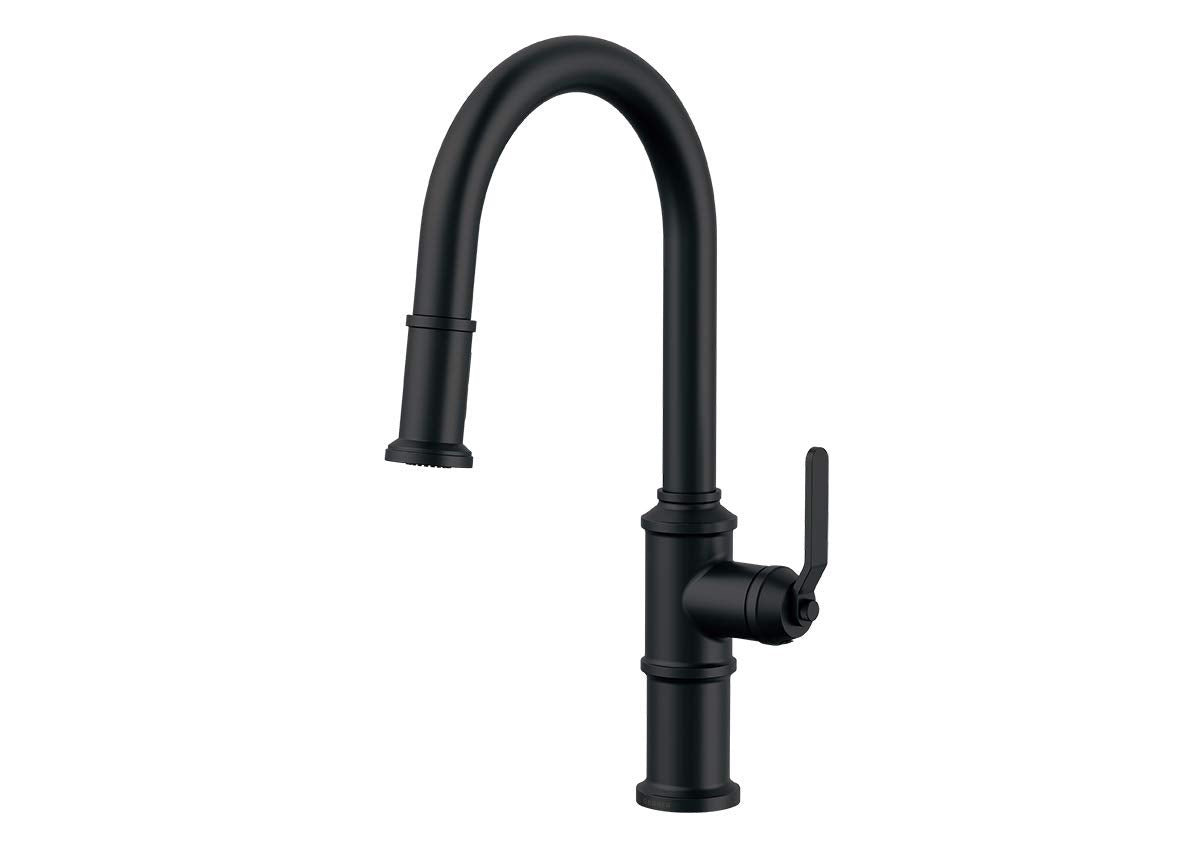 Gerber Kinzie Single Handle Black Kitchen Faucet with Pull-Down Sprayer - Industrial Farmhouse Design, High Arc, Easy 1-Hole Ins
