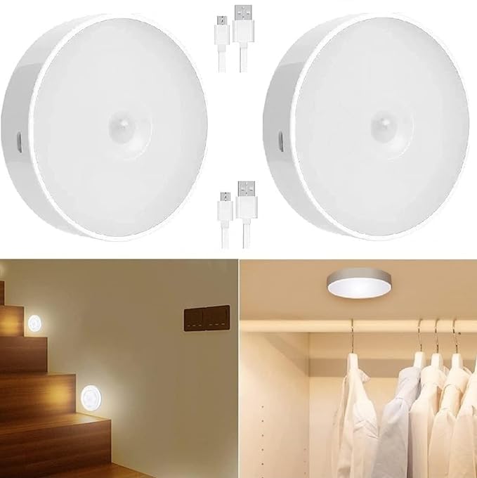 Keyora White Motion Sensor Night Light For Home With Usb Charging Battery Rechargeable Wireless Magnetic Self Adhesive Led Lamp 
