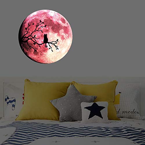 Quanhaigou Glow In The Dark Wall Or Ceiling Moon Stickers - Luminous Decal Sticker For Simulated Planet Effect At Night - Red 3D