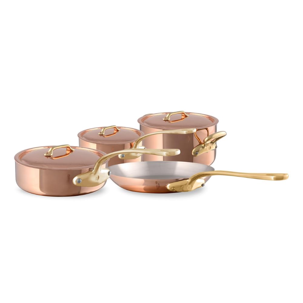 Mauviel MHeritage 200 B 2mm Polished Copper & Stainless Steel 7Piece Cookware Set With Brass Handles, Made In France