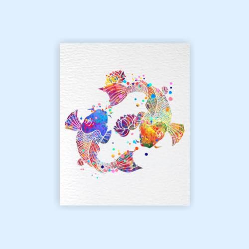 Dignovel Studios 11X14 Unframed Koi Fish Lotus Meditation Yin Yang Japanese Yoga Watercolor Art Print Poster Inspirational Wall