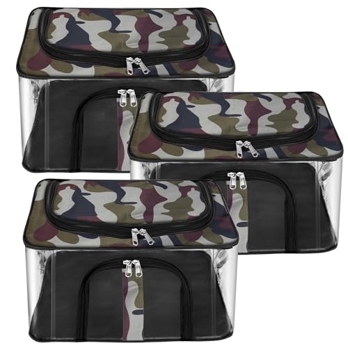 Storite 3 Pack Nylon 33 L Military Print Transparent Moisture Proof Storage Box For Clothes Closet Wardrobe Organizer For Clothe