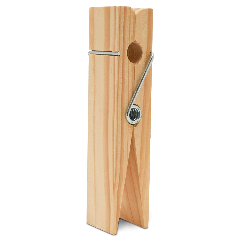 Woodpeckers Oversized Wooden Clothespins, 6-inch Heavy Duty, Natural Wood, Pack of 2 for DIY Laundry Room Décor and Crafts