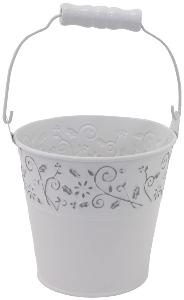 Boston International Spring & Easter D  Cor Metal Floral Accent Bucket/Pail With Handle, Small, White