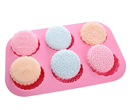 X-Haibei Round Chocolate Lotion Bar Soap Making Supplies Silicone Mooncake Mold 6-Cavity Dia. 2.5Inch, 2Oz Per Cell